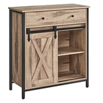 VASAGLE Meuble de Rangement, Buffet, Armoire de Cuisine, Placard, avec Porte Coulissante, 30 x 70 x 80 cm, Étagère Réglable, Style Campagnard, pour Salon, Marron Boisé et Noir LSC100B50