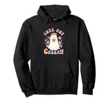 Cute But Creepy, Flower Power Ghost Retro Halloween Design Pullover Hoodie