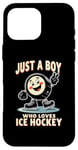 Coque pour iPhone 16 Pro Max Just a Boy Who Loves Palet de hockey sur glace pour garçon