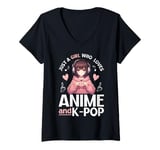 Womens Just a Girl Who Loves Anime and K-Pop Anime Merch Japanese V-Neck T-Shirt