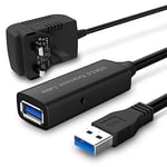 RSHTECH USB 3.0 Extension Cable 15m/50ft, USB A Male to A Female Extension Lead with Signal Booster & 5V Power Supply, USB 3 Active Extension Cable for Printer, Scanner, Antenna, Camera and more