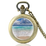 DSHUJC Montre de Poche, Conception de Plage Noir FOB Montre de Poche à Quartz Pendentif Horloge Montre Hommes Femmes Charme Verre dôme Collier Meilleurs Cadeaux