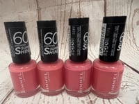 RIMMEL 60 SECONDS Nail Polish/ Varnish  Super Shine 4x 8ml  - Rose Libertine