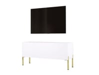 Meuble TV  Blanc Mat Avec Pieds En Or, D: L: 100 Cm, H : 52 Cm, P : 32 Cm