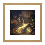 Weenix Still Life Monkey Dog Dead Game 8X8 Inch Square Wooden Framed Wall Art Print Picture with Mount