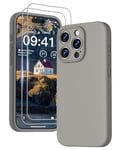 GOODVISH 3 en 1 Coque iPhone 15 Pro Max Silicone Liquide - avec 2 Verre Trempé - Étui Protection Précise de Caméra [Résistant aux Rayures] [Antidérapant] iPhone 15 Pro Max Case 6.7", Gris