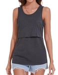 Sosolism Women's Nursing Tank Tops Sleeveless Breastfeeding Shirt Summer Maternity Vest Tops Basic Postpartum Clothes Dark Grey