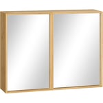 Miroir de salle de bain avec placard 2 portes - 2 étagères - bois de bambou verni