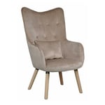 Fauteuil TV relax Fauteuil avec coussin Chaise de lecture rembourrée en tissu beige/gris velours