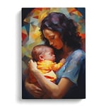 Mother and Baby Hard Edge Painting Canvas Print for Living Room Bedroom Home Office Décor, Wall Art Picture Ready to Hang, 30x20 Inch (76x50 cm)