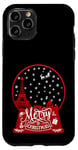 Coque pour iPhone 11 Pro Joyeux Noël Paris horizon dans la boule à neige scintille