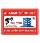 AUA SIGNALETIQUE - Panneau Prépercé avec Angles arrondis - Alarme Sécurité sous Vidéo Surveillance - 490 x 350 mm, Aluminium Dibond 3mm