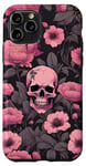 Coque pour iPhone 11 Pro Étui de téléphone gothique fleurs crâne roses et fond gothique