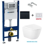 Pack Bati-Support Geberit Duofix réservoir Encastrable et plaque delta 50 Noir br avec wc suspendu Rim-ex roca ona blanc