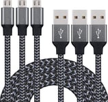 Samsung Micro USB Charger Cable – [Pack of 3, 2M] Nylon Braided Micro USB Charger Cable for Samsung, Nexus, LG, Huawei, Android Smartphones and More (Carbon and Black)