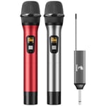 TONOR Microphone sans Fil, Système UHF de Micro Dynamique à Main Double en Métal avec Récepteur Rechargeable pour Karaoké, Mariage,DJ, Fête, Discours, Église, Classe, 60m (TW630), Gris et Rouge