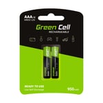 Green Cell 950mAh 1.2V Lot de 2 Piles Rechargeables Ni-MH Type AAA, Préchargée, Haute capacité, Micro Batterie, HR03 Pile, Faible Auto-décharge, BK-4MCCE/8LE