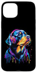 Coque pour iPhone 15 Plus Rottweiler Lover Pop Art portant des écouteurs drôles Rottweiler