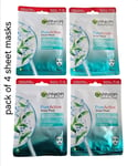 4 x Garnier SkinActive Pure Active Sheet Mask Tea Tree&Salicylic Acid Pack Of 4