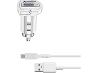 Cellular Line Adaptive Fast Car Charger Kit - Strömadapter För Bil - 15 Watt (Usb) - På Kabel: Usb-C - Vit