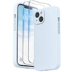 SURPHY Coque Compatible avec iPhone 14 Plus avec Verre Trempé, Silicone Liquide Protection Individuelle pour Chaque Objectif Épaissie Etui pour iPhone 14 Plus 6,7 Pouces, Bleu Ciel