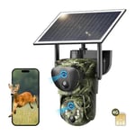 SEHMUA 4G LTE Caméra de Chasse avec SIM à Double Objectif, Caméra Surveillance Solaire Extérieure sans Fil, 360° PTZ Vidéo en Direct, Audio Bidirectionnel, PIR Détection, Vision Nocturne Couleur,IP66