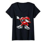 Womens Funny Dabbing Heart Valentine Mens Kids Retro Valentines Day V-Neck T-Shirt