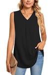 Aodemo Women's Vests Summer Ladies Pleated Tops Blouses Shirts Loose Sleeveless Tank Top Chiffon Vest for Work M, Black