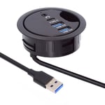 Cablecc Hub USB 3.0 à 2 ports USB 3.0 - Répartiteur USB USB-C - 60 mm - Œillet de bureau - Station d'accueil - Microphone - Interface audio pour ordinateur de bureau (USB 3.0 + 3,5 mm + Type-C)