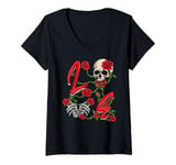 Womens Love Rose Skeleton Flowers Bones Hearts Valentines V-Neck T-Shirt