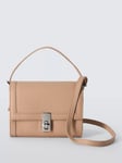 John Lewis Mini Flapover Leather Grab Bag, Camel