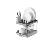 Joseph Joseph Duo 2-tier Dish Drying Rack, Kitchen Dish Plate Drainer with Utensil Pot and Draining Spout, Grey