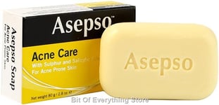 Asepso Sulphur Plus Salicylic Acid Bar Soap 2.8 Oz - Acne Prone Skin Treatment