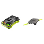 Ryobi RC18150 18V ONE+ Cordless 5.0A Battery Charger, Hyper Green/Grey & Ryobi Double Serrated Blades Head for RAC155 Edger Black