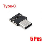 5 Pièces Type C Vers Usb Adaptateur Otg Convertisseur Pour Macbook Samsung Xiaomi Téléphone Portable Mini Usb-C Micro Usb Vers Usb 2.0 Connecteurs De Données - Type 5pcs Type-C