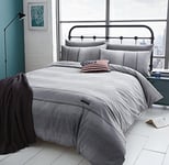 Catherine Lansfield Denim Reversible King Duvet Cover Set with Pillowcase Grey