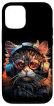 Coque pour iPhone 15 Pro Chat cool DJ portant des écouteurs, des lunettes, des amateurs de musique, des raves