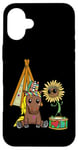 Coque pour iPhone 16 Plus Tente hippie cheval tournesol tipi tambour enfant fleurs tente