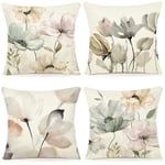 ZWJD Lot de 4 Housse Coussin 40x40 Florale Peinture à l'aquarelle Housses de Coussin Décoratives en Coton Lin Taie Oreiller de Canapé Housse De Coussincarré pour Lit Voiture De La Maison Canapé