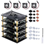 GeeekPi Raspberry Pi 4 Cluster Boîtier, Raspberry Pi 4 Boîtier avec Ventilateur & Raspberry Pi 4 Radiateur, 4 Layers Acrylic Boîtier Pi Rack Boîtier Stackable Boîtier for Raspberry Pi 4B/3B+/3B/2B