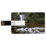 16G USB Flash Drives Credit Card Shape Waterfall Memory Stick Bank Card Style Waterfalls in the Mountain in North Western Lands Calming River Scene,Green Brown White Waterproof Pen Thumb Lovely Jump D