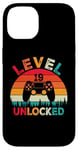 Coque pour iPhone 14 Level 19 Gamer vidéo débloqué pour 19e anniversaire garçon