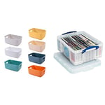 OWill 7-Pack Plastic Storage Basket Set with Multiple Color Storage Boxes for Organizing Bins, Kitchen Storage, Shelves Cupboard Organiser, Office and Home & Really Useful Box 18 Litre Clear
