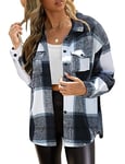 Zeagoo Veste chemise pour femme - Veste à carreaux - Manches longues - Manteau en flanelle - Blouse avec boutons, bleu, M