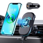 Mohard Wireless Car Charger Mount with QC 3.0 Charger Adapter, Max 15W Qi Fast Charging Car Mount, 360° Rotation Air Vent Car Phone Holder Compatible with iPhone 16 Pro Max/15/14, Galaxy S24 Ultra/S23