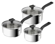 Tefal Titanium Max 3 Piece Stainless Steel Pan Set - Silver