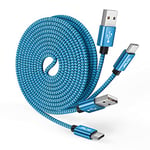 JALIXI USB C Charger Cable 3M, Long USB to USB C Cable Fast Charging Nylon Braided for iPhone 15, Samsung Galaxy S10 S24 S23 S22 A55 A35 A25 A15 A13, Blue