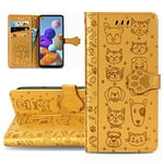 LEMAXELERS Coque Galaxy A10,Portefeuille Etui Housse pour Samsung Galaxy A10 Coque Gaufrage Chien Chat Mignon PU Cuir Flip Wallet Étui Coquille Couverture pour Samsung Galaxy A10,Cat Yellow