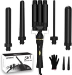 janelove Hair Curler 5 in 1 Curling Wand Set with 3 Barrel Hair Waver and 4 Int