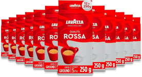 Lavazza, Qualità Rossa, Ground Coffee, 12 Packs of 250 g, Ideal for Moka Pots,